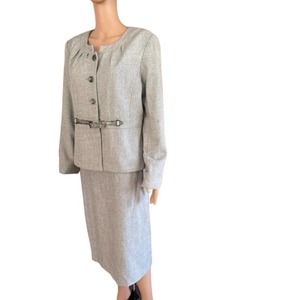 ISABELLA Women 2PC Gray Polyester Lined Belted Skirt Suit Size 12